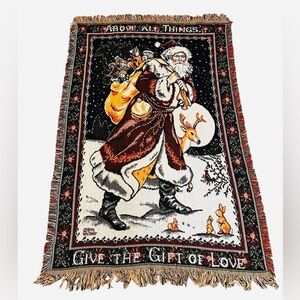 Vintage Beacon Christmas Santa Claus Tapestry Throw Blanket Holiday Decor
